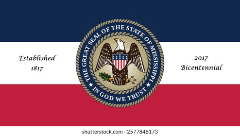 Bicentennial Banner of Mississippi (Original) Flag Vector Illustration Premium Quality