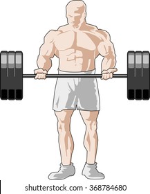 Bicep exercise with barbell. Muscular bodybuilder doing bicep exercise with barbell. 