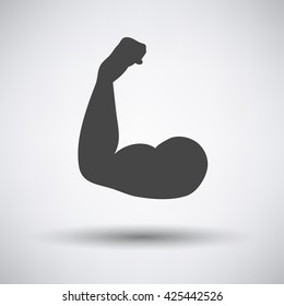 Bicep icon on gray background with round shadow. Vector illustration.