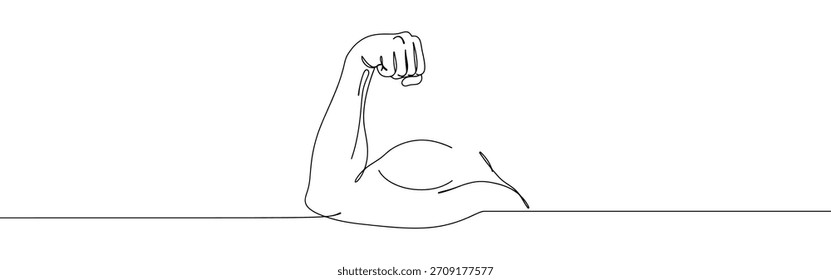 Bicep músculo contínuo um desenho de linha. Braço de fisiculturista forte.