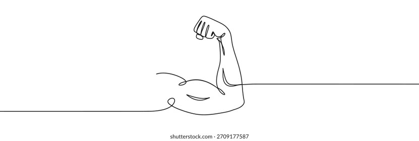 Bicep músculo contínuo um desenho de linha. Braço de fisiculturista forte.
