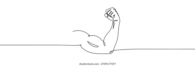 Dibujo continuo de una línea del músculo bíceps. Brazo fuerte del culturista.