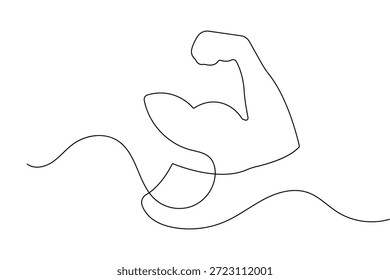 Bizepmuskel eines menschlichen Arms im kontinuierlichen Linien-Kunststil einzeln auf weißem Hintergrund für Fitness