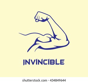 bicep strong with invincible text flat vector graphic illustration