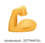 Biceps 3d isolated emoji gesture illustration. Flexed biceps icon in 3d style. Muscle arm isolated on white background. Fit and strong muscular, bodybuilding. Strong emoji