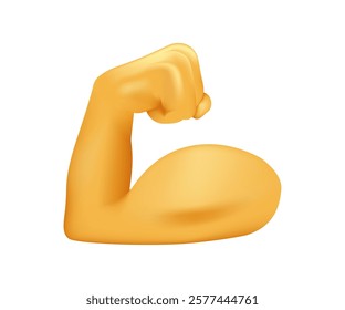 Biceps 3d isolated emoji gesture illustration. Flexed biceps icon in 3d style. Muscle arm isolated on white background. Fit and strong muscular, bodybuilding. Strong emoji