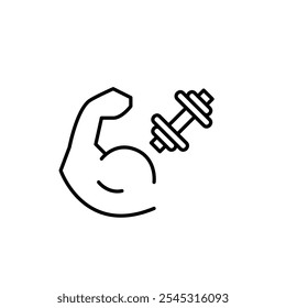 Biceps curl and dumbbell. Strength and power training, health and wellbeing related activities. Pixel perfect vector icon