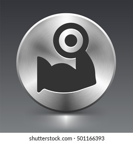 Biceps with Dumbbell on Silver Round Button