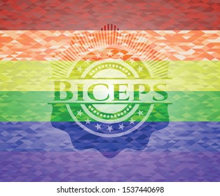 Biceps emblem on mosaic background with the colors of the LGBT flag