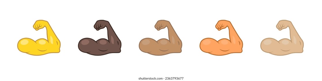 Biceps emoji hand power icon emoticon. Athlete fitness emoji flex vector illustration. Strong biceps arm icon