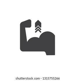 Biceps Flex Arm vector icon. filled flat sign for mobile concept and web design. Biceps muscle hand with arrow up simple glyph icon. Symbol, logo illustration. Pixel perfect vector graphics