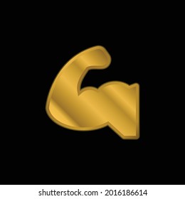 Biceps gold plated metalic icon or logo vector