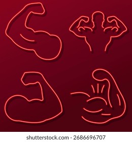 biceps group of neon icons, vector illustration, on a black background.