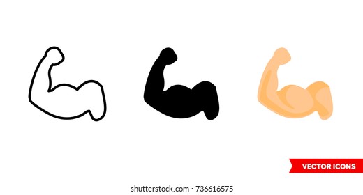 Biceps icon of 3 types: color, black and white, outline. Isolated vector sign symbol.