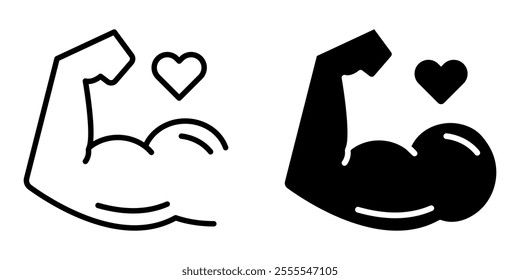 Biceps icon. Muscle man's arm sign. Strength symbol. Gym power pictogram. Bodybuilding illustration.