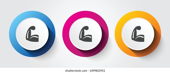 Biceps icon on three colorful buttons.