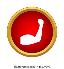 Biceps icon in simple style in red circle. Gym symbol