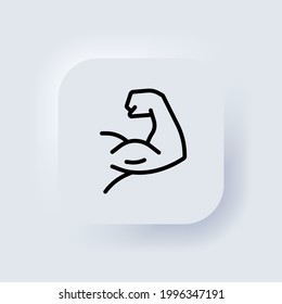 Biceps Symbol. Starker Arm. Muskel-Bodybuilder Pose. Elemente für mobile Konzepte und Web-Apps. Neumorphische UI UX weiße Benutzeroberfläche Web-Schaltfläche. Neumorphismus. Vektor EPS10.