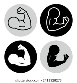 Biceps icon. Symbol of strength, health or bodybuilding. Pictogram of sport, tone or athlete.