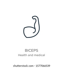 Biceps icon. Thin linear biceps outline icon isolated on white background from health collection. Line vector sign, symbol for web and mobile