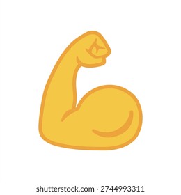 Biceps isolated flat emoji gesture illustration. Flexed biceps icon in 3d style. Muscle arm isolated on white background. Fit and strong muscular, bodybuilding.