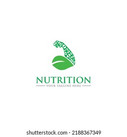 Biceps and Leaf Logo Template. Sports Nutrition Vector Design. Muscles Illustration, green power logo , fit nutrition logo