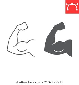 Icono de línea de Biceps y glifos, fitness y construcción de cuerpos, icono de vector muscular, gráficos vectoriales, símbolo de contorno de trazo editable, eps 10.