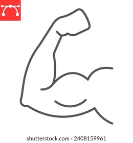 Icono de línea Biceps, fitness y construcción de cuerpos, icono de vector muscular, gráficos vectoriales, símbolo de contorno de trazo editable, eps 10.