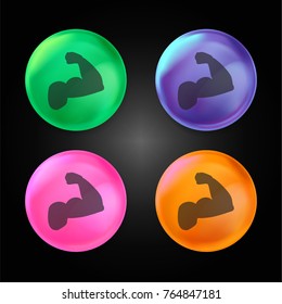 Biceps of a man crystal ball design icon in green - blue - pink and orange.