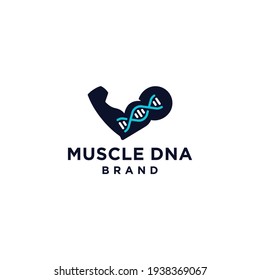 Biceps muscle arm with spiral Dna genome logo icon vector design in trendy silhouette minimal and modern simple style Illustration, isolated on white background