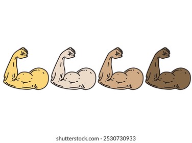 biceps muscle emoji types hands gesture easy line illustration black line on white background