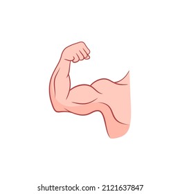 Icono del brazo flexible del músculo de Biceps aislado en blanco. Deporte fuerte para la construcción de cuerpos o concepto de energía. Caricatura de estilo plano. Ilustración vectorial.