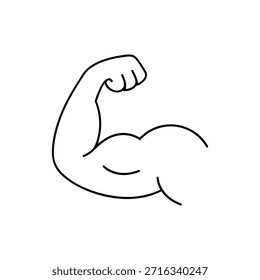 El músculo del bíceps se flexiona, mostrando fuerza y poder, dibujo de contorno simple sobre fondo blanco, símbolo de aptitud