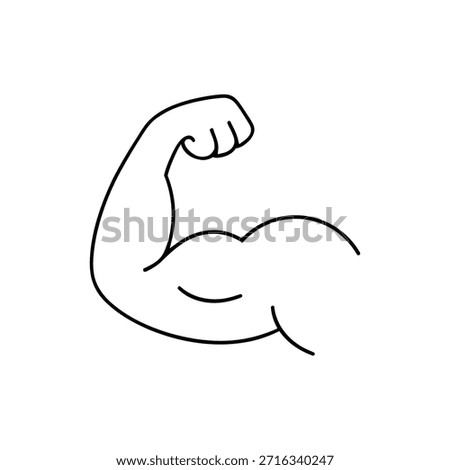 Biceps muscle flexed, showing strength and power, simple outline drawing on white background, symbol of fitness