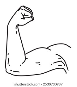 biceps muscle hands gesture easy line illustration black line on white background