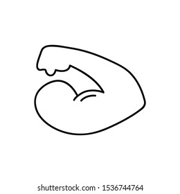Biceps muscle icon. Bodybuilder strong arm sign. Weightlifting fitness symbol. Linear outline icon on white background.
