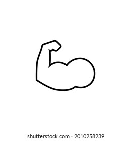Icono del músculo Biceps. Signo de brazo fuerte del culturista. Símbolo de fitness de halterofilia. Icono de contorno lineal sobre fondo blanco.