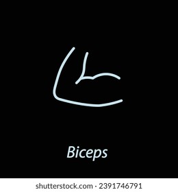 Biceps outline icon flat vector isolated on black background. Gym icon. Workout concept. Fitness element. Muscle symbol.