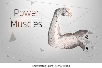 Biceps, Part Of The Arm, Human Body, Athlete's Muscle, Playing Sports, Training In The Gym, Fitness And Strength In The Muscles.strong Man.glow Isolated, Plexus,wireframe, Vector Illustration,low Poly