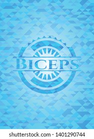 Biceps sky blue emblem. Mosaic background