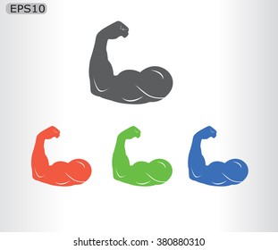 Biceps strong arm colored set icons on white background vector illustration