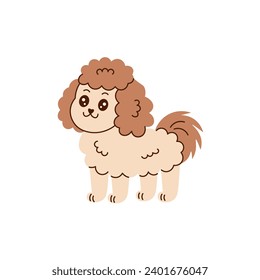 Bichon dog cute vector illustration in cartoon style. Funny fluffy puppy. Bolognese, Bolonka, Havanese, Maltese breed. Domestic pet. Animal character design with doodle elements