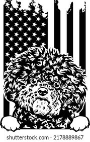 Bichon frise fluffly dog distressed vintage flag EPS vector art