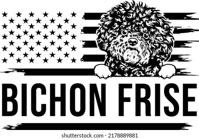 Bichon frise fluffly dog flag art distressed theme EPS vector art