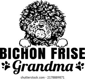 Bichon frise fluffly dog grandma pet lover EPS vector art