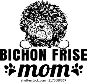 Bichon frise fluffly dog  MOM dog owner EPS vector art