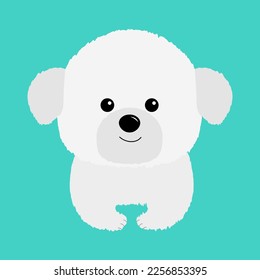 Bichon Frise Maltese Maltipoo dog puppy face head. White lapdog. Animal icon set. Cute kawaii cartoon funny character. Pet animal collection. Adopt concept. Flat design. Blue background. Vector