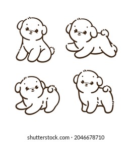 Bichon Frise puppy. Different poses of dog. Vector illustration in cartoon style for poster, postcard.