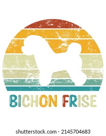 Bichon Frise Retro Vintage Sunset T-shirt Design template, Bichon Frise on Board, Car Window Sticker, POD, cover, Isolated white background, White Dog Silhouette Gift for Bichon Frise Lover