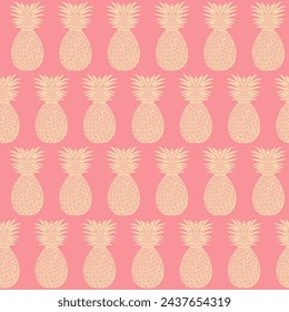 Bichromatic vintage style sand beige pineapples on soft pink tropical fruit pattern